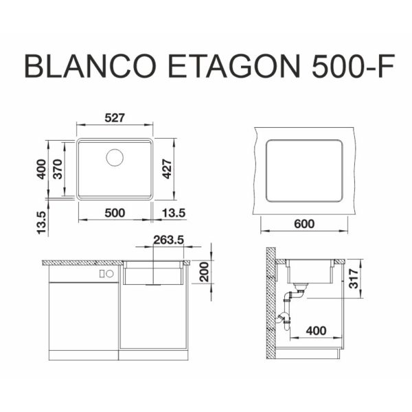 Кухонна мийка Blanco ETAGON 500-F (526344) темна скеля