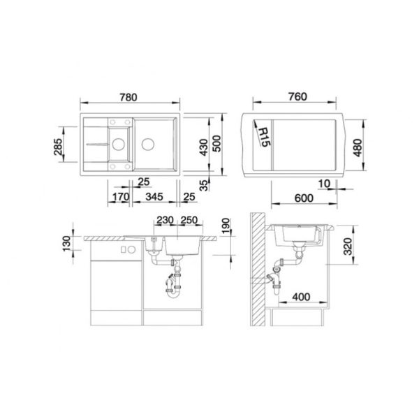 Кухонна мийка Blanco METRA 6S COMPACT (518876) темна скеля