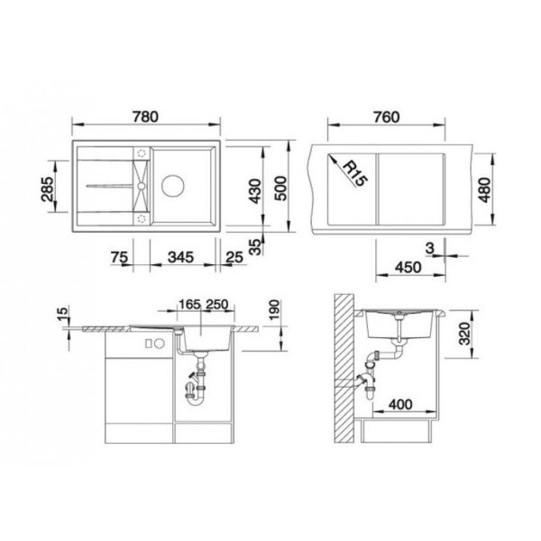 Кухонна мийка Blanco METRA 45S (518868) темна скеля