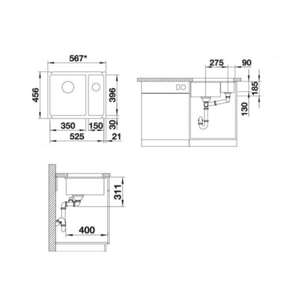 Кухонна мийка Blanco SUBLINE 350/150-U (523746) базальт